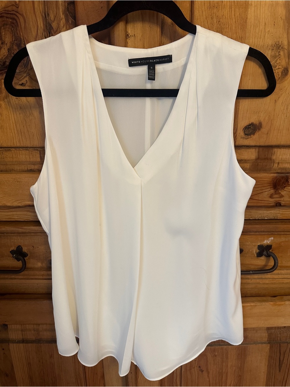 White House Black Market Cream V-Neck Sleeveless Draped Top